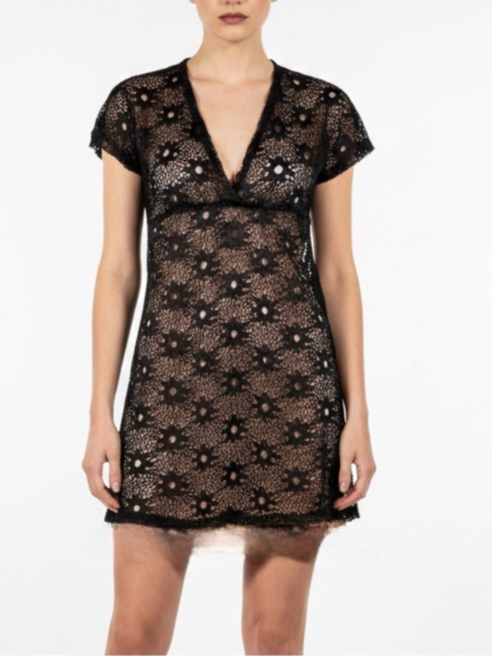 Banana Split | Sheer Black Crochet V-Neck Swim Coverup